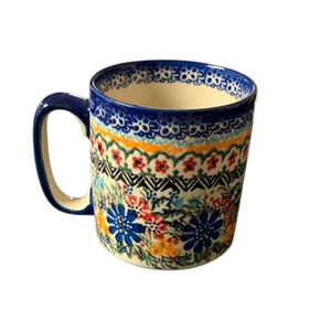 Unikat Polish Pottery Vena Floral Coffee Tea Mug Hand Painted